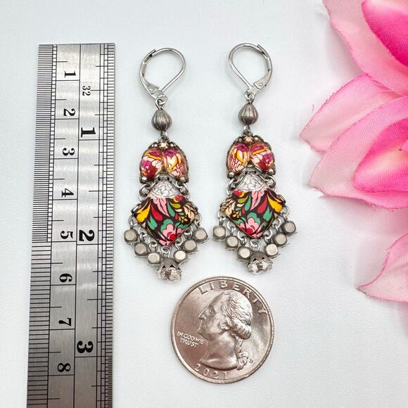 Ayala Bar Eclectic Colorful Tassel Drop Earrings Signed Boho Dramatic Ornate - Picture 5 of 5